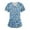Blue, variant on WTOBBY Plus Size Women's Short Sleeve Printed Scrubs Set, V-Neck with Pockets, Animal Floral Design, 2-Piece Nursing Uniform, Medical Workwear for Caregivers,Blue L
