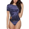 thumbnail image 2 of Uemuo Mystery House Halloween Night Pattern Women's One Piece Short Sleeve Swimsuit Rash Guard Surfing Modest Quick-drying Swimsuit Beach Essentials-X-Large, 2 of 9