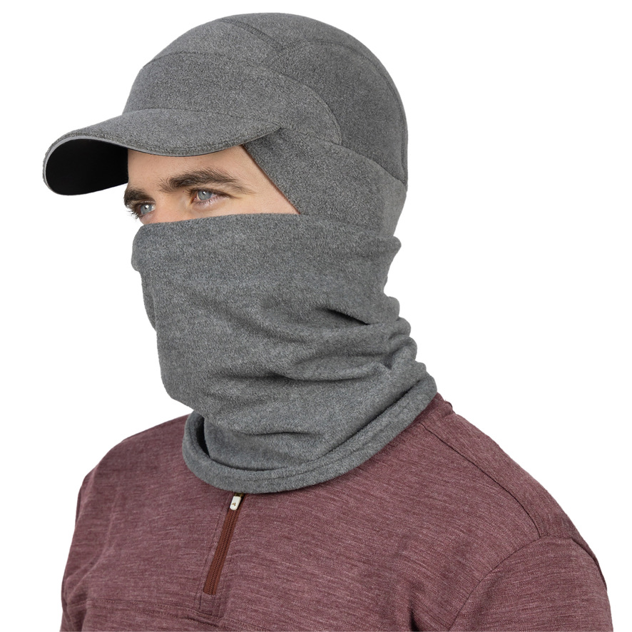 TrailHeads Men's Fleece Ball Cap with Drop Down Ear Warmer | The Trailblazer Adventure Hat - Heather Grey - Gift Set
