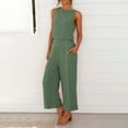 thumbnail image 2 of GILIGEGE Linen Sets for Women 2 Piece Summer Women Suit Fashion Comfortable Vest and Long Pants Solid Color Top Set Suit Wide Leg Pants Tracksuit Lounge Matching Sets Army Green 3Xl, 2 of 8