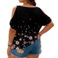 thumbnail image 4 of Plus Size Blusas Elegantes Para Mujer, Plus Size Summer Shirts for Women, Plus Size Cold Shoulder Print Loose Short Sleeve Tee Fashion Commute Daily Wear, Black 4XL, 4 of 4