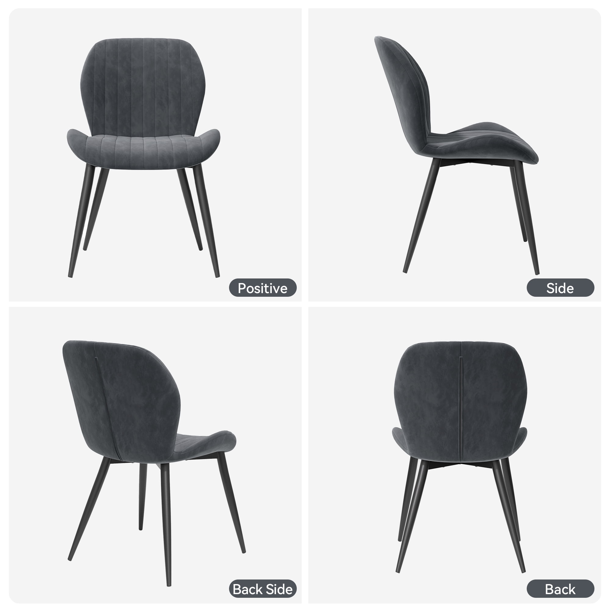 Hawsaiy Modern Velvet Dining Chairs Set of 6,Upholstered Armless Chairs with Metal Legs and Thick Cushions,Dark Gray