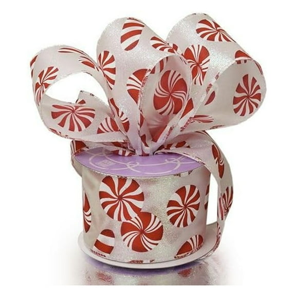 Christmas Candy Red/White Satin Wired Ribbon - 2 1/2in. Wide x 10 Yards (58143827) - Candy Cane Ribbons