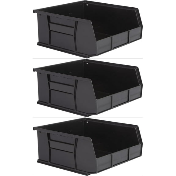 Hudson Exchange 11" x 11" x 5" (3 Pack) Plastic Stackable Storage Bin and Hanging Container, Black