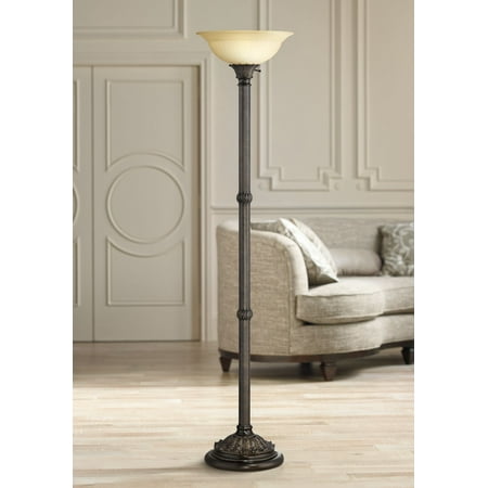 Amber Living Room - Barnes and Ivy Traditional Torchiere Floor Lamp Bronze Pale Amber Fluted Glass Shade for Living Room Bedroom Office Uplight