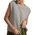 thumbnail image 2 of Spring Autumn Womens Sleeveless Knit Sweater Vest Crewneck Sweaters Ribbed Casual Loose Tank Tops, 2 of 5