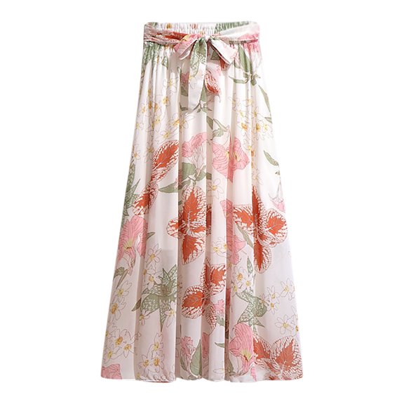 Gubotare Women‘s Chiffon High Waist Pleated Big Hem Floor/Ankle Length Beach Maxi Skirt for Women Wedding Party Long Skirts,Multicolor One Size