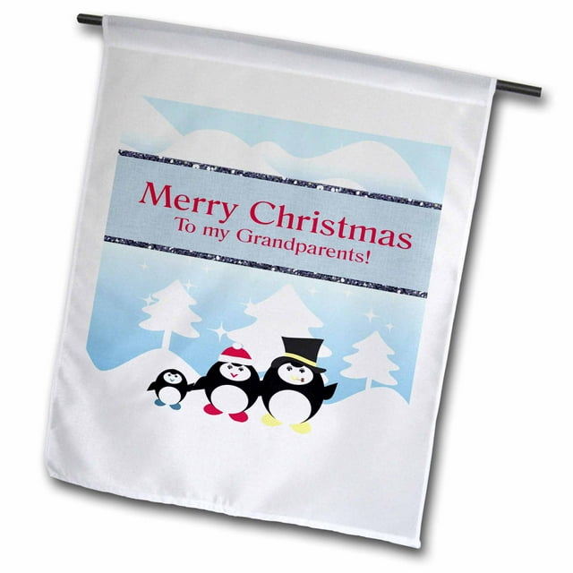 3dRose Penguin Family on a Winters Day, Merry Christmas, grandparents - Garden Flag, 12 by 18-inch