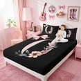 thumbnail image 4 of Erosebridal Black Pink Letter O Floral Bow Print Queen Sheet Sets, Monogram Style Bed Set for Girls, 1 Flat Sheet, 1 Fitted Sheet and 2 Pillowcases, 4 of 6