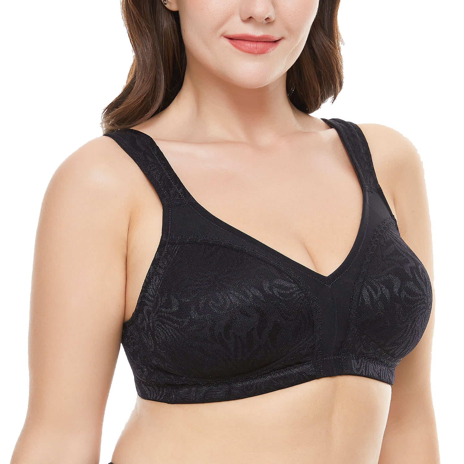 Wingslove Women's Full Coverage Plus Size Bra Non Padded Wireless Minimizer Bra, Black 36B