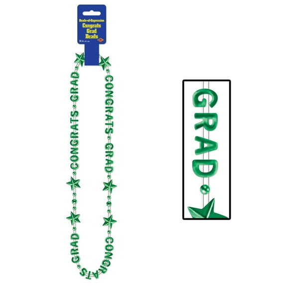 12 Pack Beistle Congrats Grad Graduation Party Bead Necklaces - green
