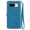 thumbnail image 3 of Compatible for Google Pixel 8A Wallet Case for Women Girls with Card Holder - Retro Embossed Flower Zipper Wallet PU Leather Flip Cover with Detachable Wrist Hand Strap, Blue, 3 of 8