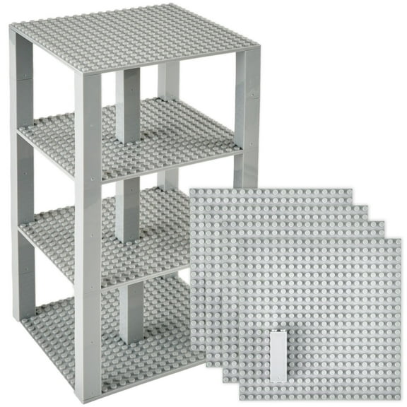 Strictly Briks Classic Baseplates 6" x 6" Brik Tower 100% Compatible with All Major Brands | Building Bricks for Towers and More | 4 Light Gray Stackable Base Plates & 30 Stackers