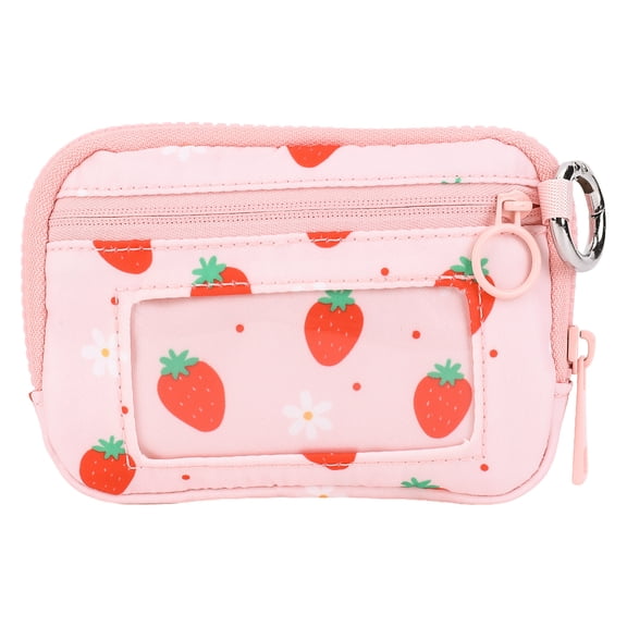 HUISZJ Wristlet Wallet, Pink Strawberry Wallet with Coin Zipper, Pocket Keychain Wristlet Wallet for Work Travel Outdoor