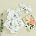 thumbnail image 3 of Bagilaanoe Newborn Baby Girl Summer Rompers Dress Floral Print Sleeveless Bodysuits + Headband 3M 6M 12M 18M 24M Infant Patchwork A-line Dresses, 3 of 8