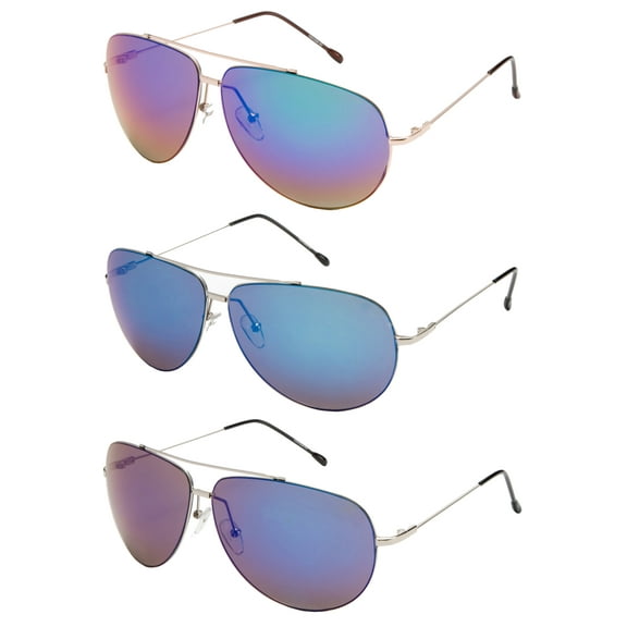3 Packs Stainless Steel Super Light Frame & Temple Aviator Sunglasses for Men for Women with Flash Mirror Lens