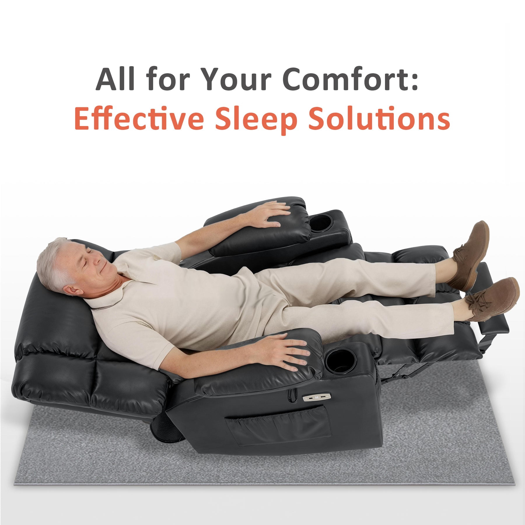 MCombo Dual Motor Power Lift Chair for Elderly, Sleep Lift Recliner, Faux Leather, Black