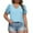 Blue, variant on ZKCCNUK Plus Size Tops for Women Summer Plus Size Solid Color Round Neck Hollow Puff Sleeve Short Sleeve Round Neck Top/Shirt