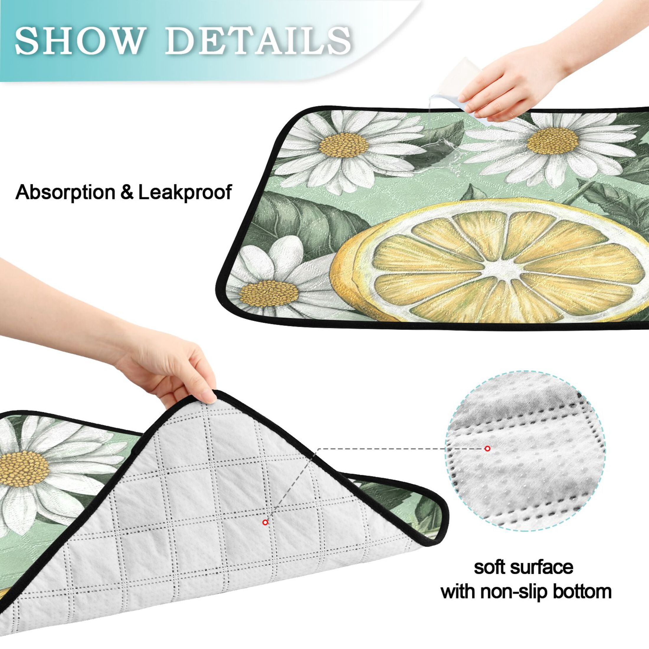 Qxltty White Daisies with Lemons Pattern Cat litter Pads Pet Set of 3 Diaper Mats Center Anti-leakage Layer Absorbent Soft and Comfortable