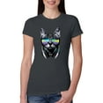 thumbnail image 1 of DJ Kitty Cat with Headphones | Womens Cat Lover Slim Fit Junior Tee, Dark Grey, Large, 1 of 3