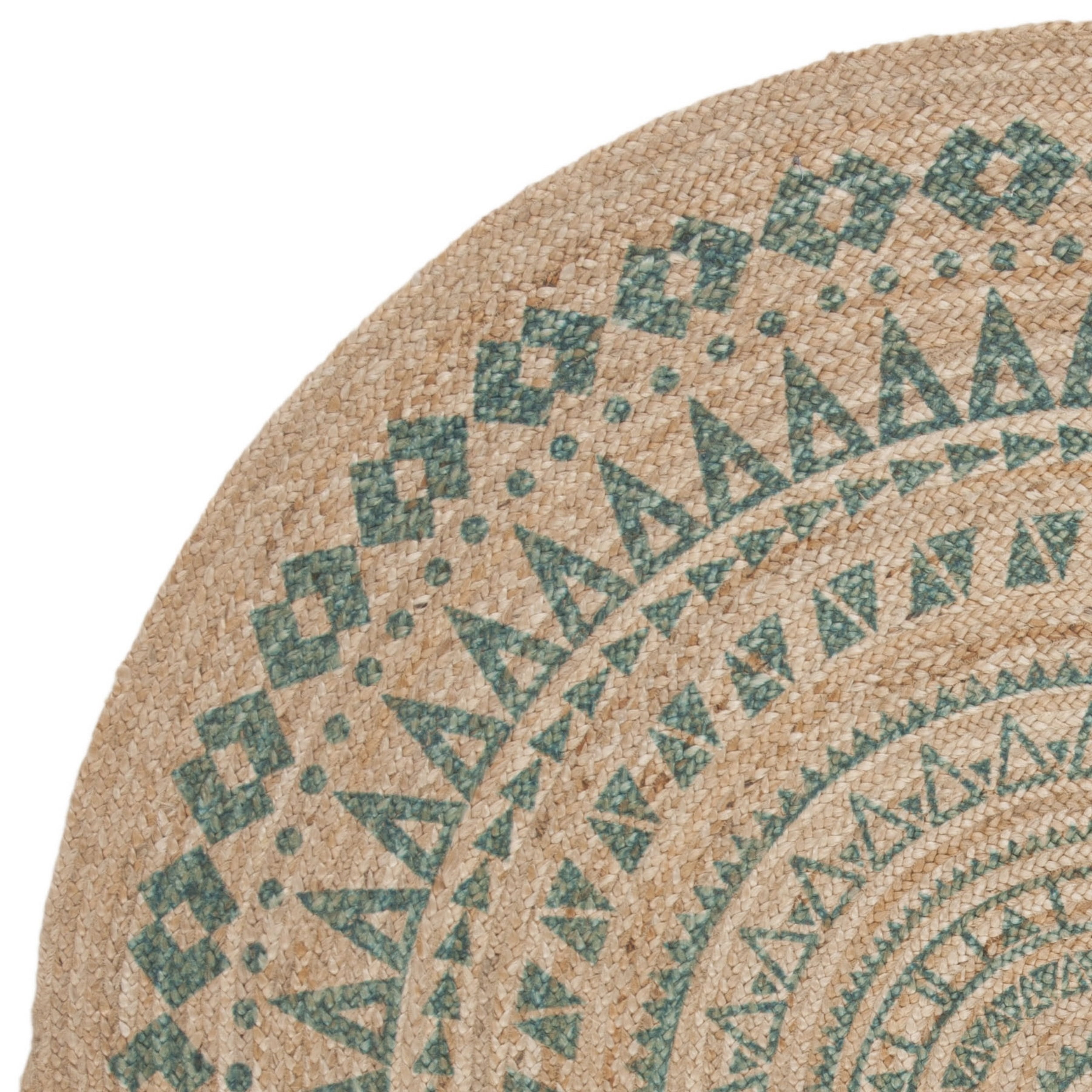 SAFAVIEH Natural Fiber Zoolander Geometric Jute Area Rug, Aqua/Natural, 5' x 5' Round