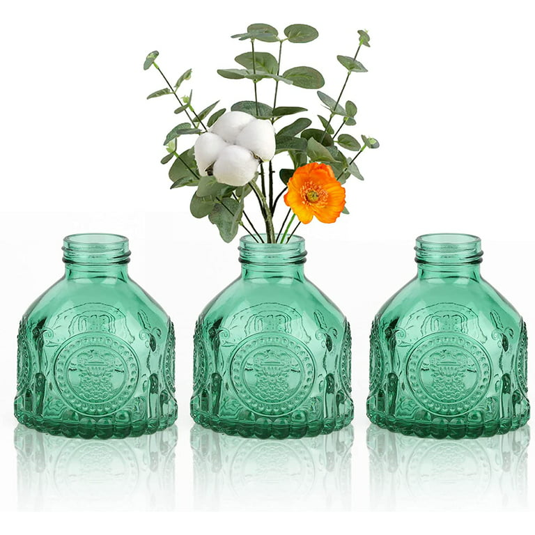 Vintage Vase Decorative Glass Vases, Embossed Colored Glass