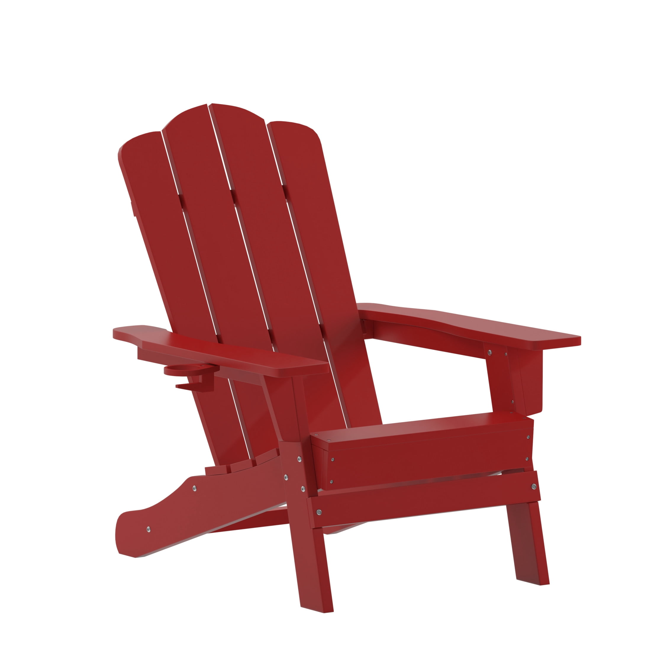 BizChair Adirondack Chair with Cup Holder, Weather Resistant HDPE Adirondack Chair in Red