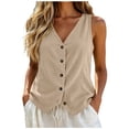 thumbnail image 4 of Inverlee Vest Tops for Women Sleeveless V Neck Button Front Corduroy Tank Top Casual Lightweight Daily Office Wear Khaki XXL, 4 of 6