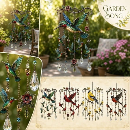 Wind Chime Outdoor Hanging Decor Cardinal Bird Decor Stained Glass Sun Catcher Gift for Nature Lovers Outdoor Decorations for Yard Garden Decorations Outdoor Metal Art Hanging