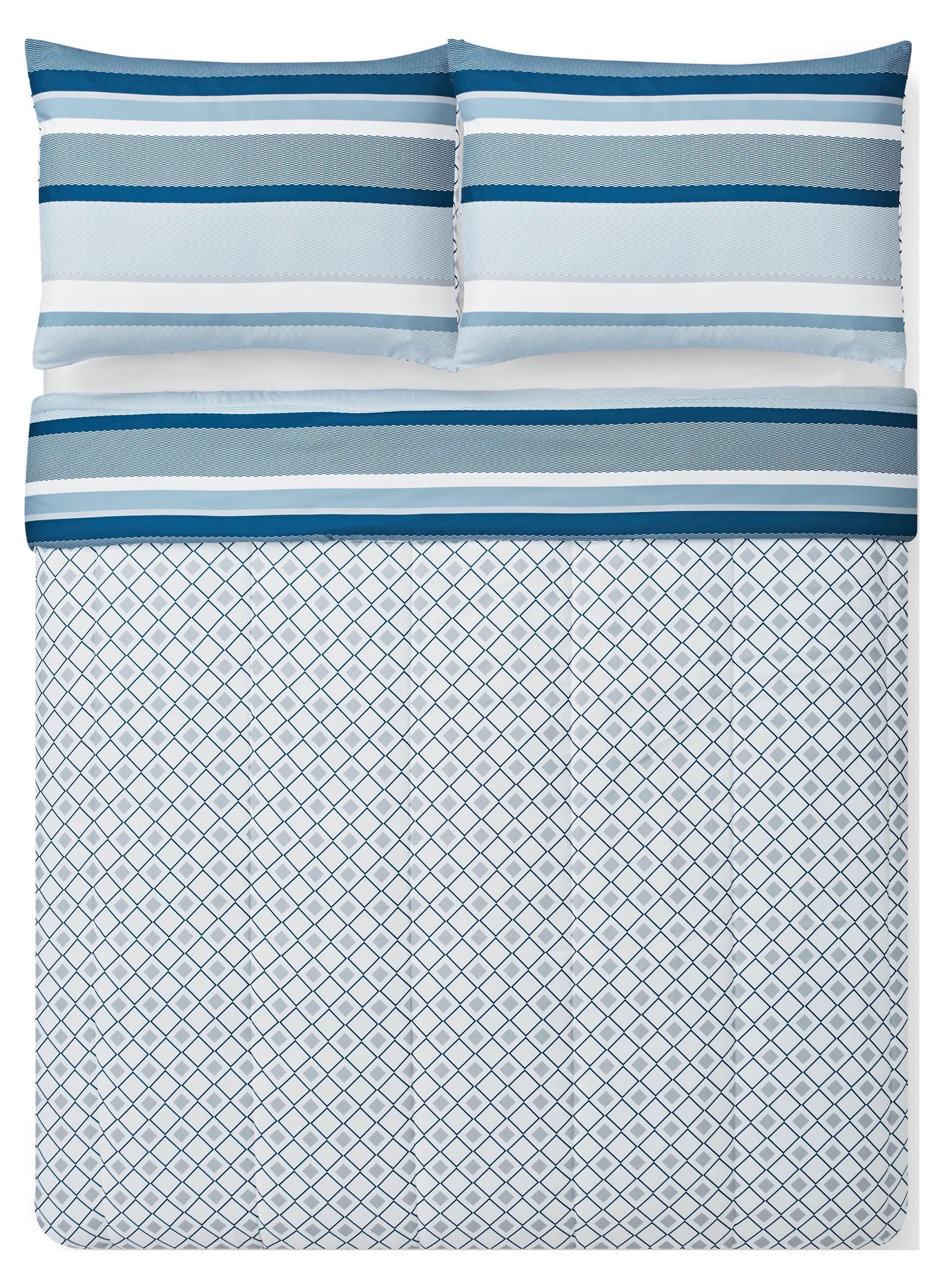 Mainstays 8-Piece Striped Comforter and Quilt Set, King, Navy