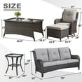 thumbnail image 5 of PARKWELL 7Pcs Outdoor Wicker Rattan Conversation Patio Furniture Set, including Three-seater Sofa, Rocking Chairs, Coffee Table, Ottomans and Side Table with Cushion, Gray, 5 of 9