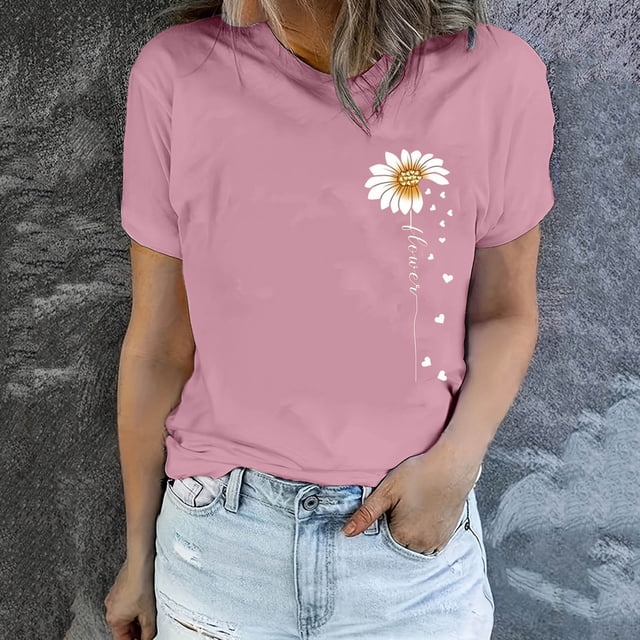 EQWLJWE Femmes Tops Casual Plus, Summer Tops for Women 2024 Vacances à la Mode, Femmes 2024 Spring et Summer Mode Imprimé Col Rond T-shirt à Manches Courtes Top/Shirt
