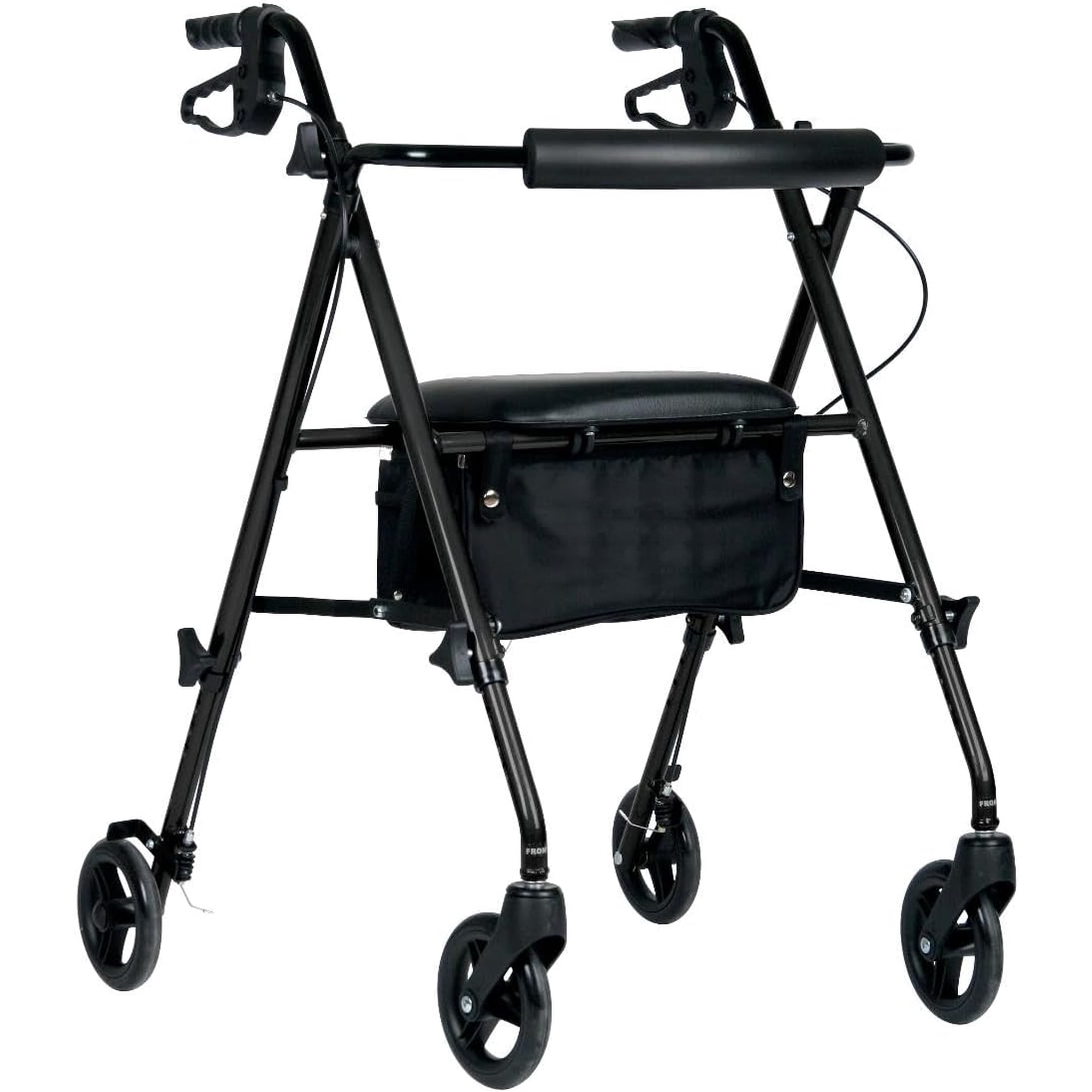 Lightweight Folding Aluminum Rollator Walker with 6-inch Wheels, Adjustable Seat and Arms, Black
