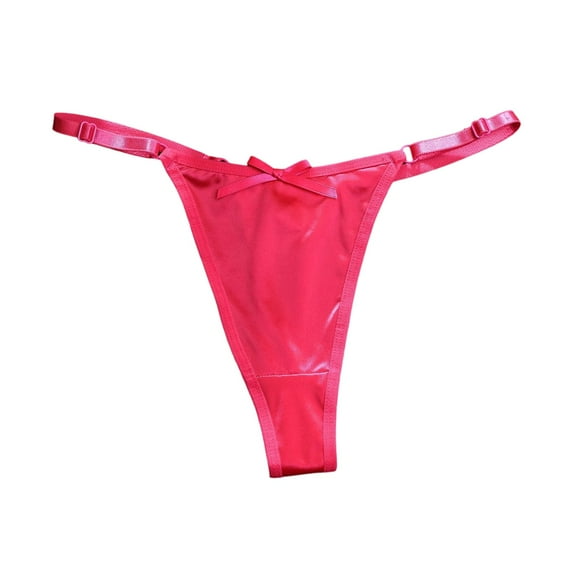 Panties for Women,Satin Adjustable Low Rise Thong Underwear For Women Peach Enhancer Comfortable Lingerie With Bow Detail,Womens Underwear,Hot Pink,M