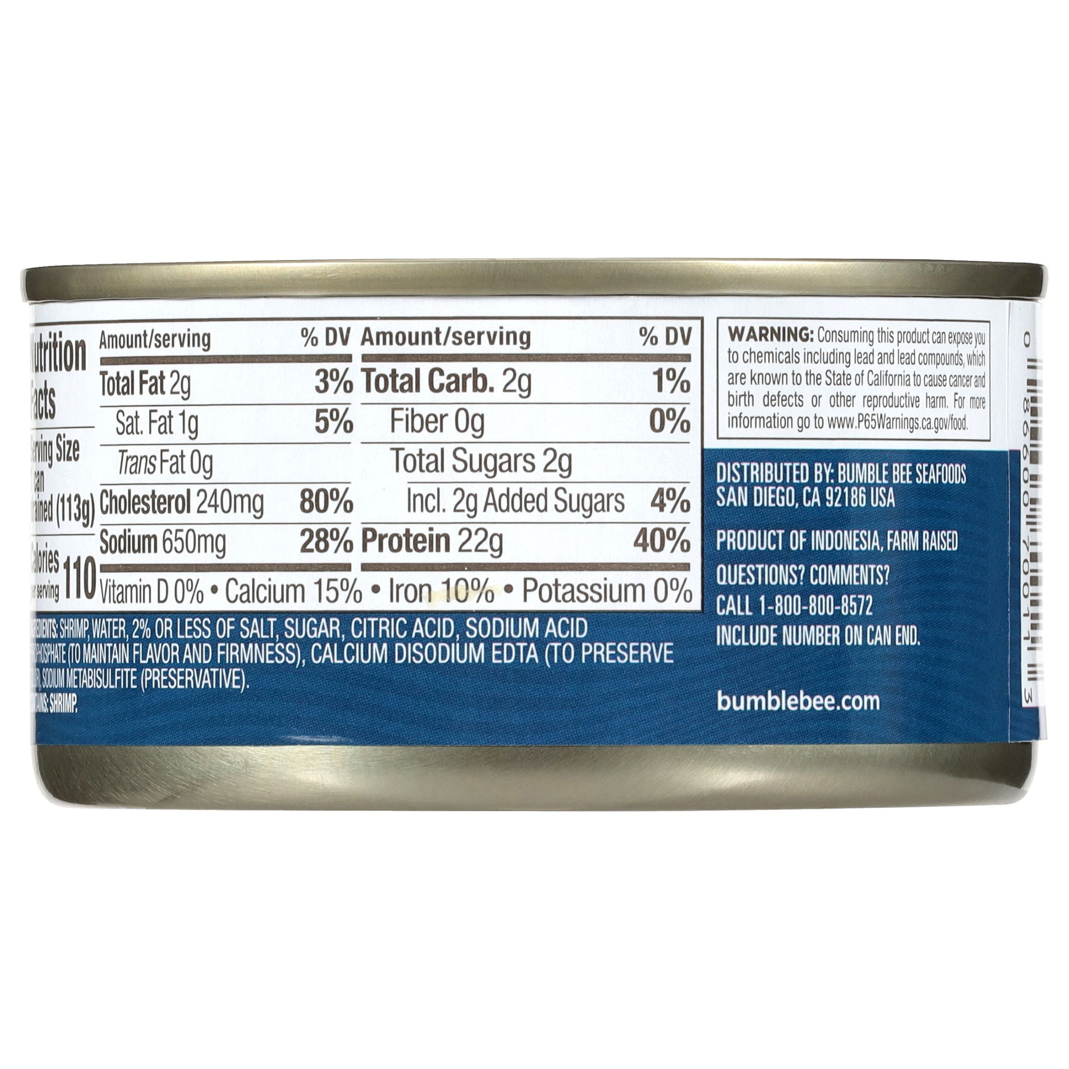 (12 pack) Bumble Bee Tiny Canned Shrimp, Gluten Free, 22g Protein Per Serving, Shelf Stable Can, 6 oz
