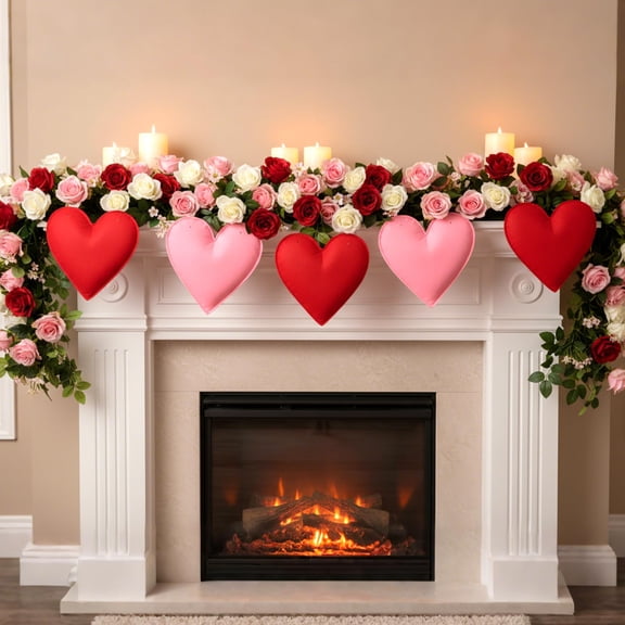 Hahafelt 6 Pcs Large Felt Heart Hanging Ornaments Heart Shaped Ornaments for Tree Red Pink Sweet Hanging Decorations for Wedding Anniversary Mantel Party Supplies C113