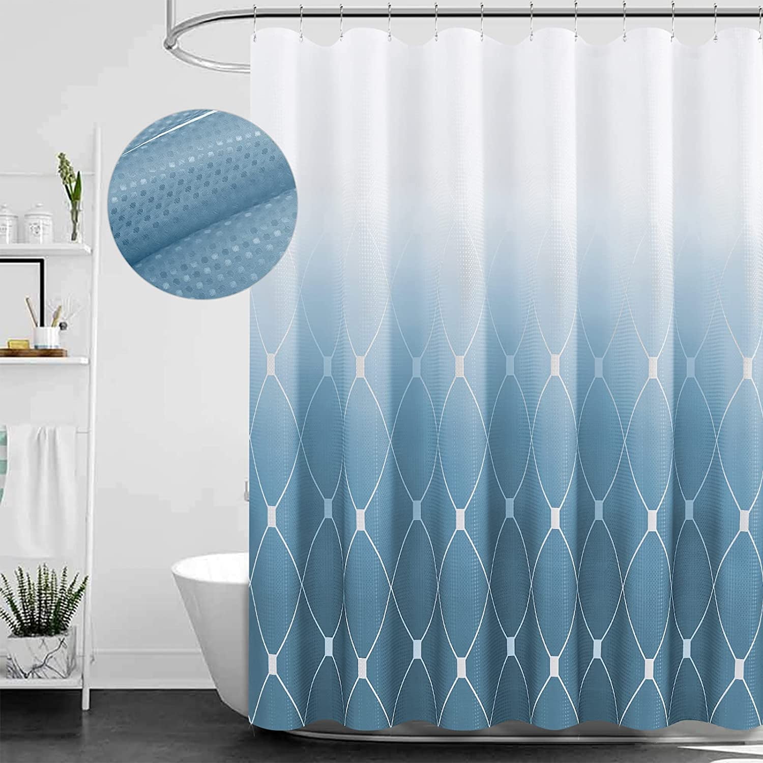 Blue Ombre Shower Curtain, Modern Geometric Shower Curtain Sets for