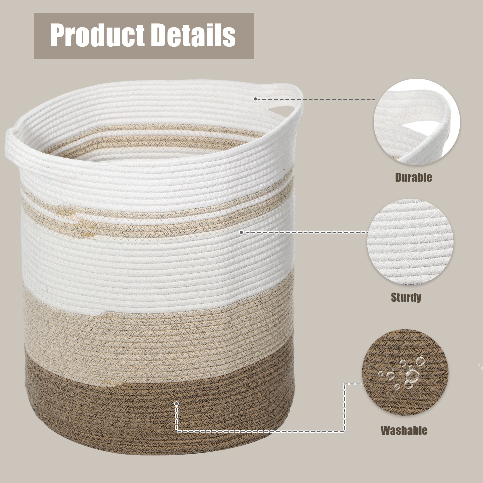 Unique Bargains Laundry Basket Hamper 18"x20" Tall Laundry Basket for Bedroom Baby Nursery Child's Laundry Coffee Color