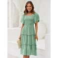 thumbnail image 2 of Women's Summer Casual Flutter Sleeve Square Neck Smocked Midi Dress, 2 of 6