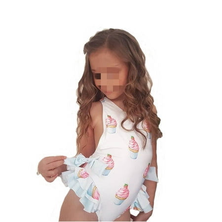 

Suanret Kids Girls One Piece Swimsuit Cute Bow Cake Backless Suspender Swimsuit