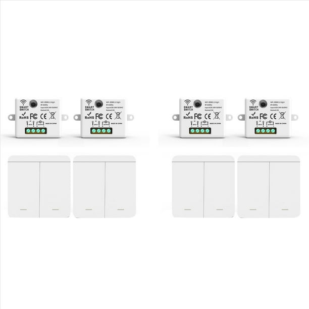 4 Interruptores de Pared Inalámbricos de 433 MHz con Receptor de Relé y 2 Interruptores de Panel de 2 Bandas con Control Remoto LED para Lámpara LED