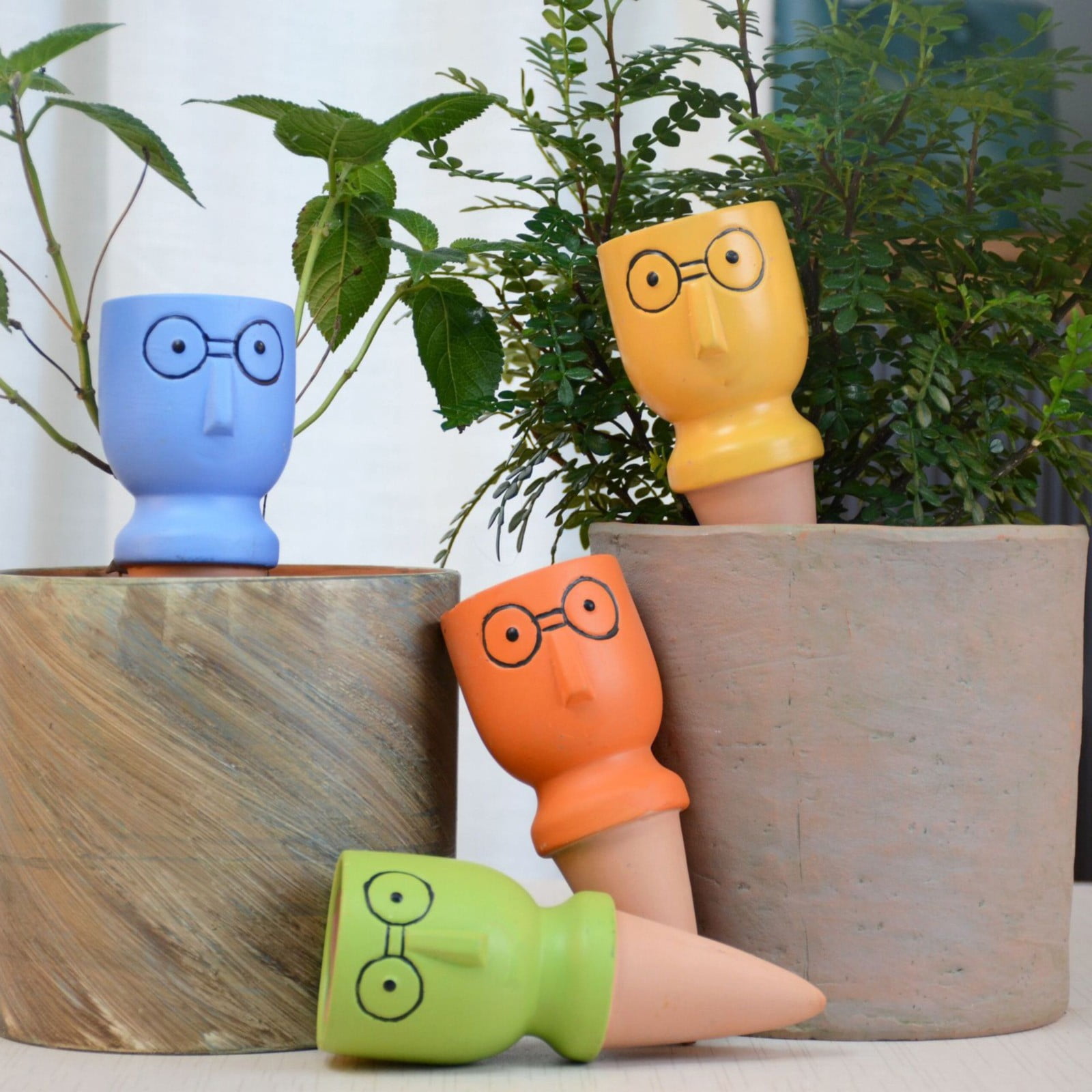 (Clearance) BNNG 4 Pack Terracotta Watering Spikes, Vacation Self-Watering Planters Devices - Continuous Moisture with Slow Release Watering System - Perfect for Indoor Outdoor Plants (Big Head)