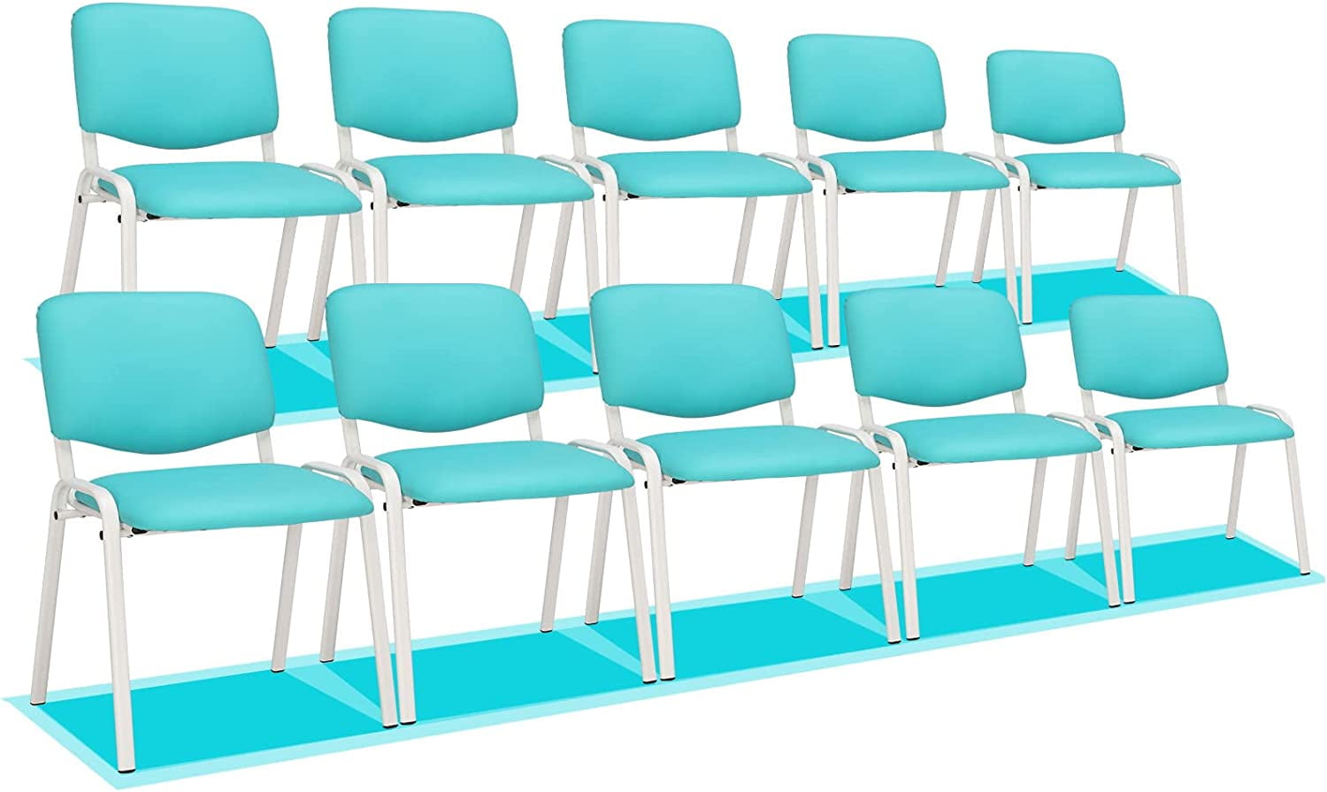 VINGLI Blue Waiting Room Chairs, 10Pack PU Church Chairs Conference