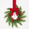 thumbnail image 5 of 1 Pack 10.6in Mini Christmas Cabinet Wreath, Farmhouse Festive Wreath Decor with Berries & Fabric Ribbon, Durable Rattan Plastic Wreath for Kitchen, Window, Door Holiday Ornament，Red Bow, 5 of 5