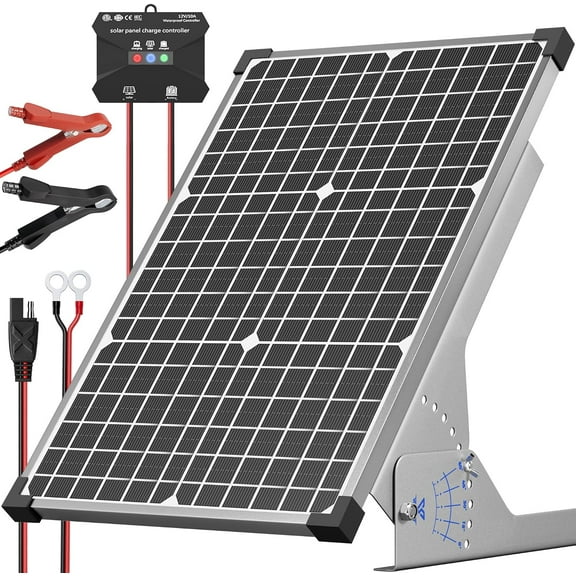 Voltset 30W Solar Panel Kit, 12v Solar Battery Trickle Charger Maintainer 10A MPPT Charge Controller Adjustable Mount Bracket,Waterproof Solar Panel Battery Charger for Car Boat Marine RV Roof