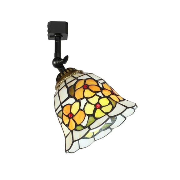 KAYYELAMP J-Type Track Head Lighting Adjustable Angle Tiffany Ceiling Light Flowers Pattern Glass Shade Handmade Track Light Fixture For Gallery Mirror Front