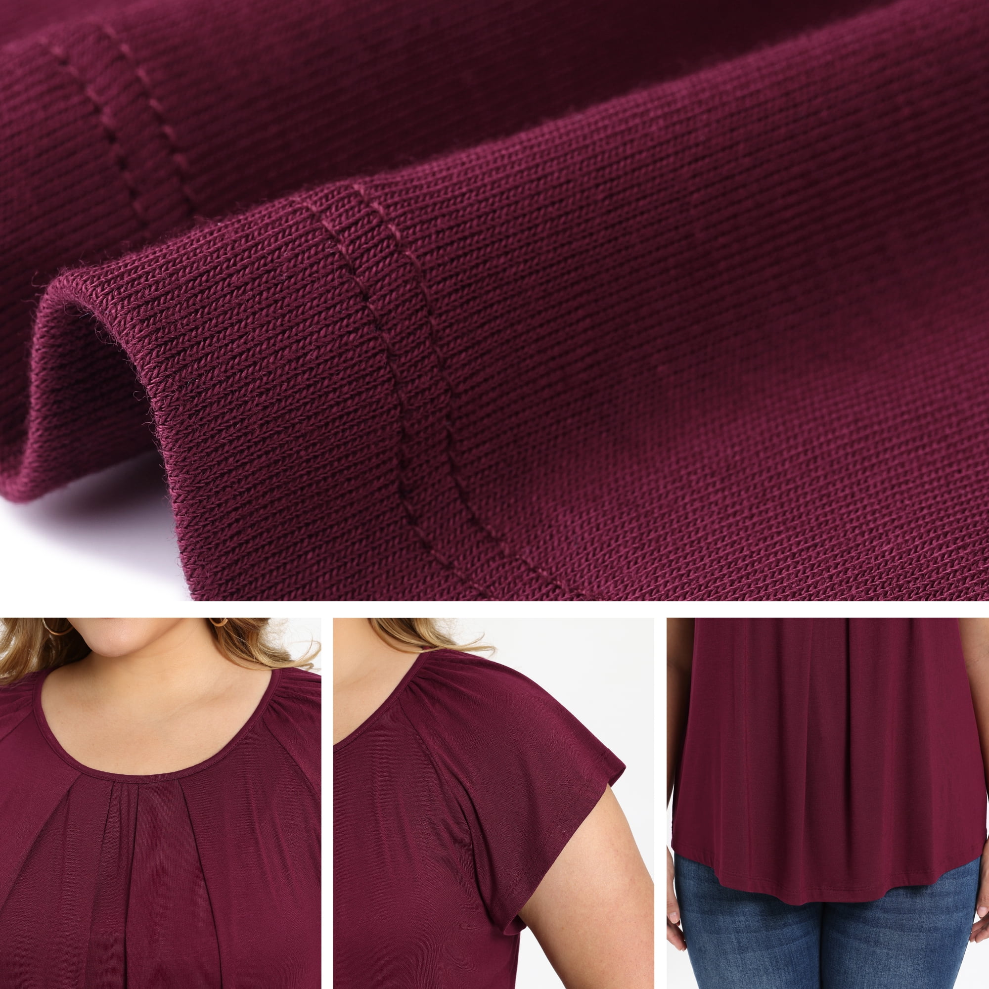 Women's Plus Summer Blouse Pleated Ruffle Sleeve Round Neck Loose Tops 4X Purple