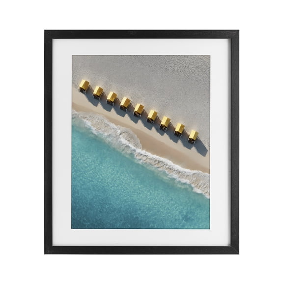 Stupell Industries Tropical Yellow Cabanas Along Shore Black Framed Print Under Glass, 13 x 16, by Franklyn Gregory