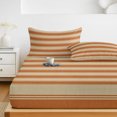 thumbnail image 6 of Queen Size Fitted Sheet Set - Terracotta Orange Stripes 3 Piece Bedding Sets 16" Deep Pocket Fitted Sheet with 2 Pillowcases, Modern Striped Cream Brushed Microfiber Hotel Luxury Bed Sheets, 6 of 9