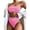 Pink, variant on Women Sexy 2pcs Solid Color Bikini Set Strapless Ribbed Bandeau Thong Swimsuit